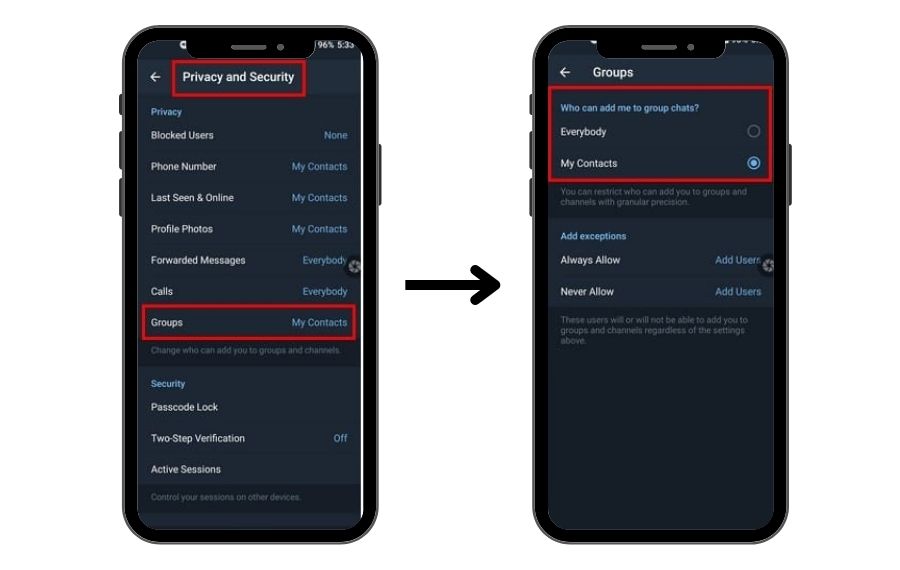 cegah orang lain menambahkan anda ke grup pemasaran telegram