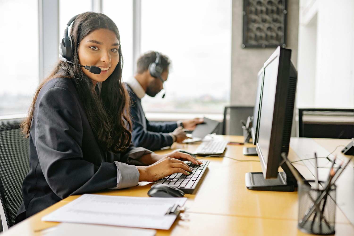 A Woman Working in a Call Centre)